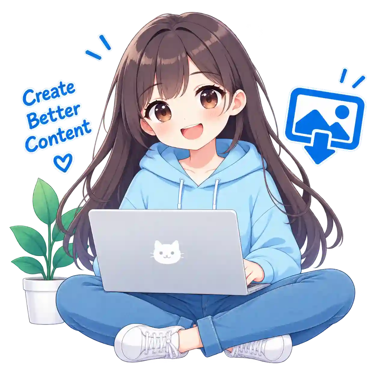 Creator working on a laptop with thumbnail artwork